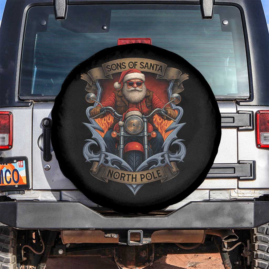 Funny Christmas Motorcycle Santa Spare Tire Cover Sons Of Santa North Pole Xmas Biker - Wonder Print Shop