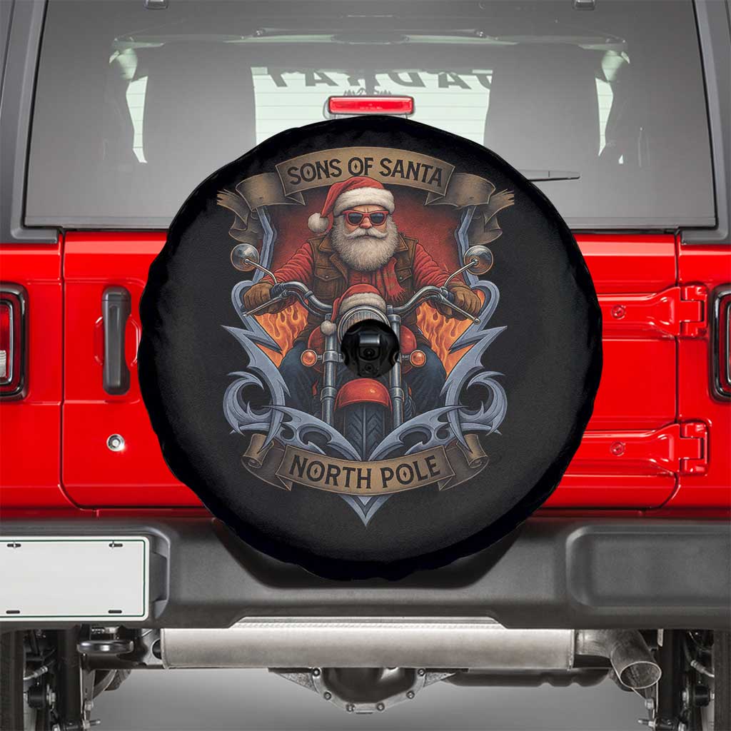 Funny Christmas Motorcycle Santa Spare Tire Cover Sons Of Santa North Pole Xmas Biker - Wonder Print Shop