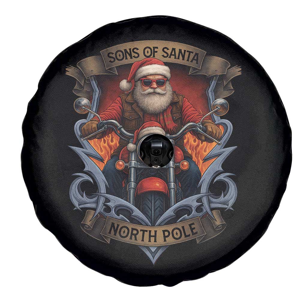 Funny Christmas Motorcycle Santa Spare Tire Cover Sons Of Santa North Pole Xmas Biker - Wonder Print Shop