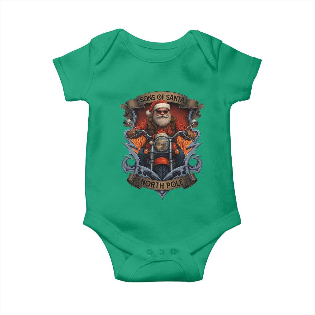 Funny Christmas Motorcycle Santa Baby Onesie Sons Of Santa North Pole Xmas Biker - Wonder Print Shop