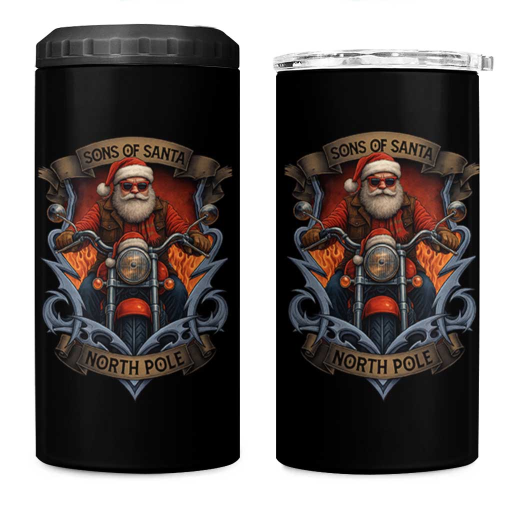 Funny Christmas Motorcycle Santa 4 in 1 Can Cooler Tumbler Sons Of Santa North Pole Xmas Biker - Wonder Print Shop