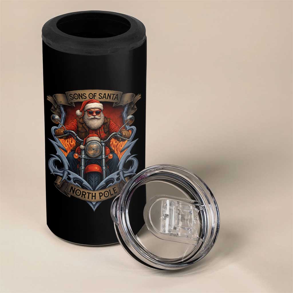 Funny Christmas Motorcycle Santa 4 in 1 Can Cooler Tumbler Sons Of Santa North Pole Xmas Biker - Wonder Print Shop