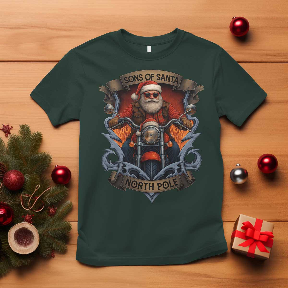 Funny Christmas Motorcycle Santa T Shirt Sons Of Santa North Pole Xmas Biker - Wonder Print Shop