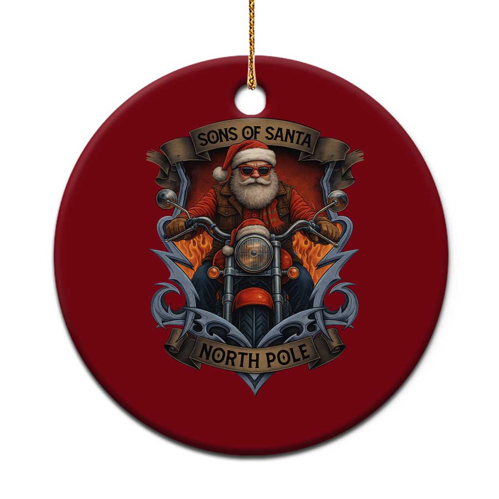 Funny Christmas Motorcycle Santa Ceramic Ornament Sons Of Santa North Pole Xmas Biker - Wonder Print Shop