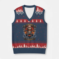 Funny Xmas Motorcycle Santa V-Neck Knit Sweater Vest Sons Of Santa North Pole Xmas Biker - Wonder Print Shop