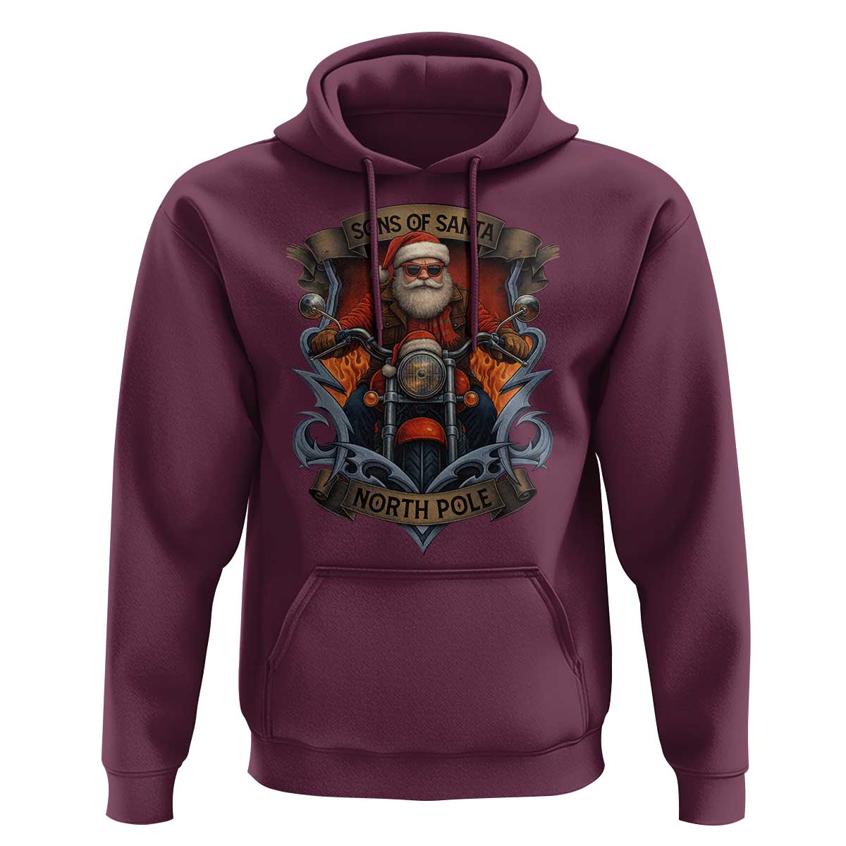 Funny Christmas Motorcycle Santa Hoodie Sons Of Santa North Pole Xmas Biker - Wonder Print Shop
