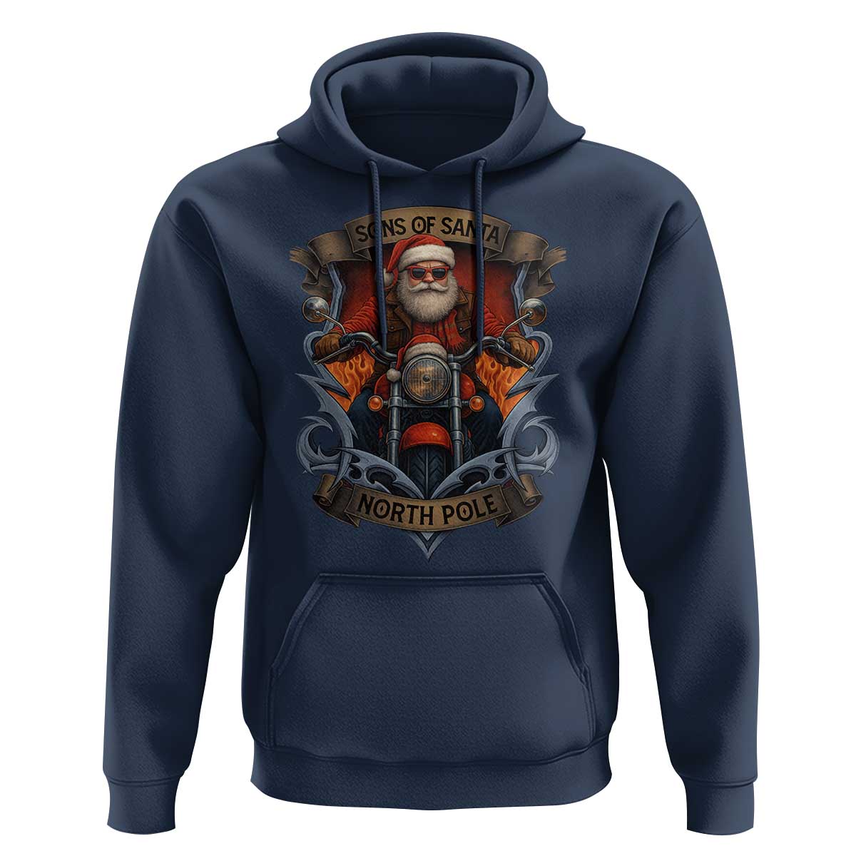 Funny Christmas Motorcycle Santa Hoodie Sons Of Santa North Pole Xmas Biker - Wonder Print Shop