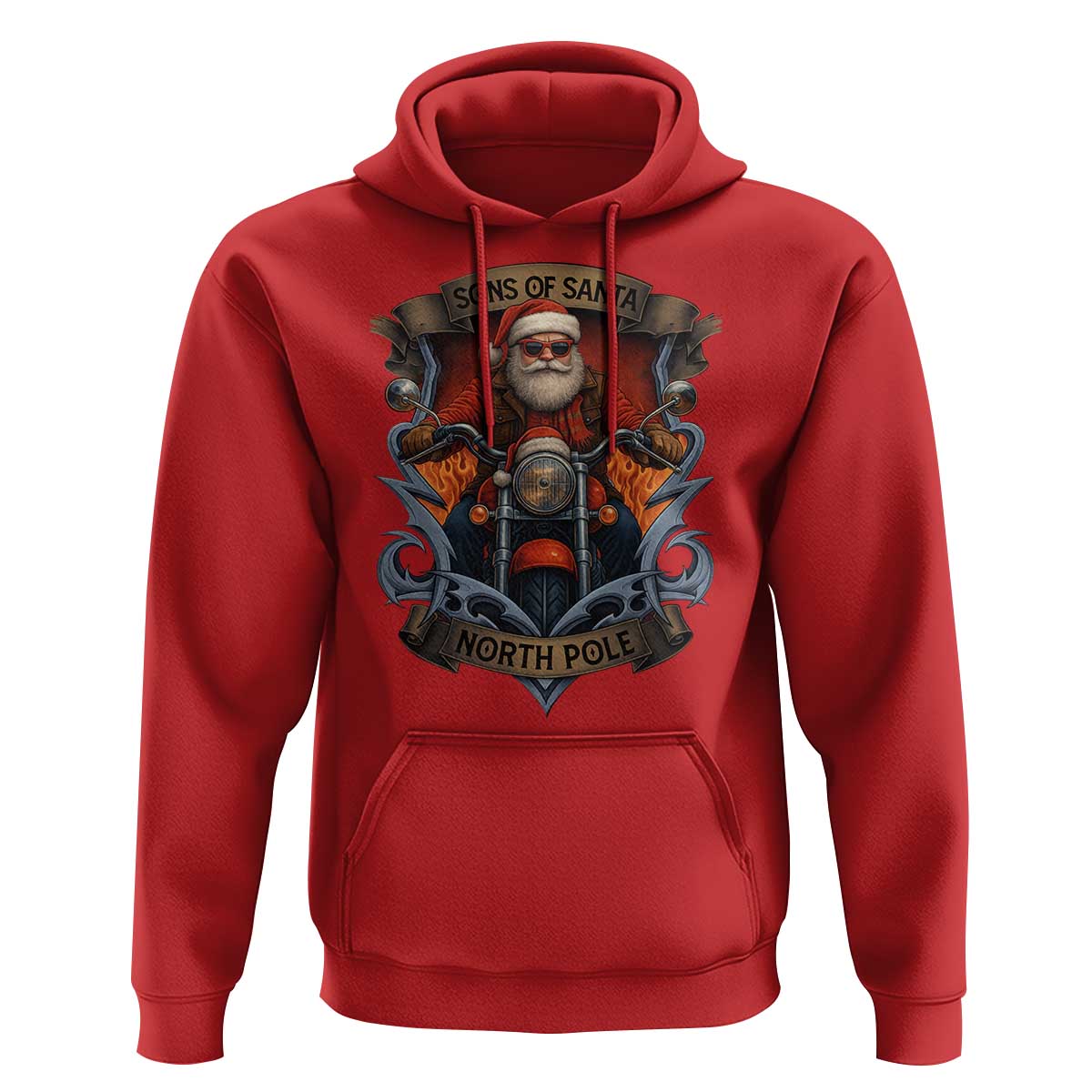Funny Christmas Motorcycle Santa Hoodie Sons Of Santa North Pole Xmas Biker - Wonder Print Shop