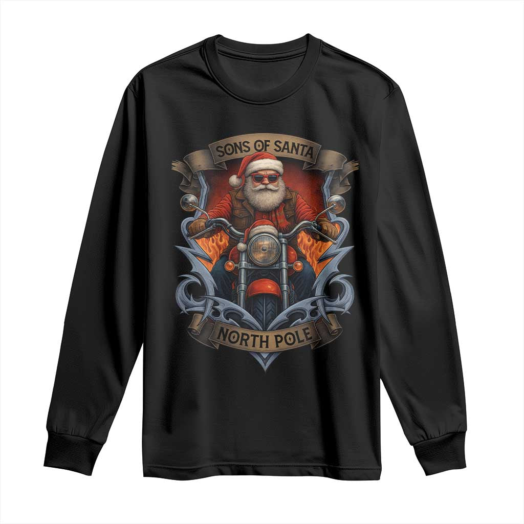 Funny Christmas Motorcycle Santa Long Sleeve Shirt Sons Of Santa North Pole Xmas Biker - Wonder Print Shop