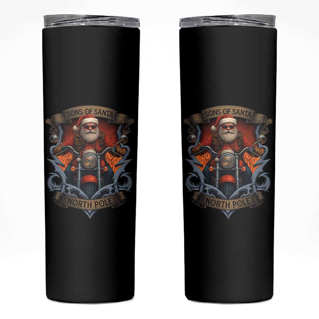 Funny Christmas Motorcycle Santa Skinny Tumbler Sons Of Santa North Pole Xmas Biker - Wonder Print Shop