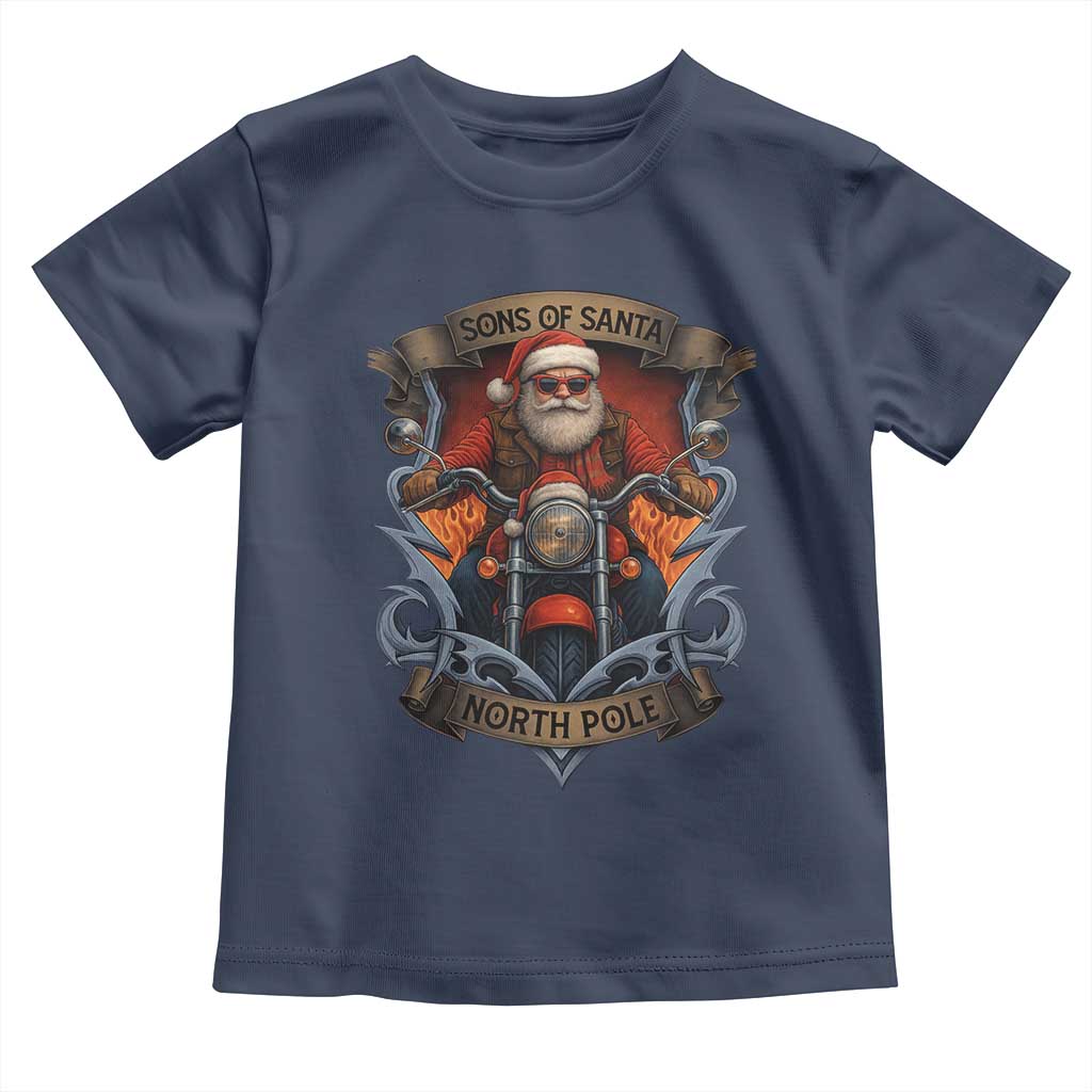 Funny Christmas Motorcycle Santa Toddler T Shirt Sons Of Santa North Pole Xmas Biker - Wonder Print Shop
