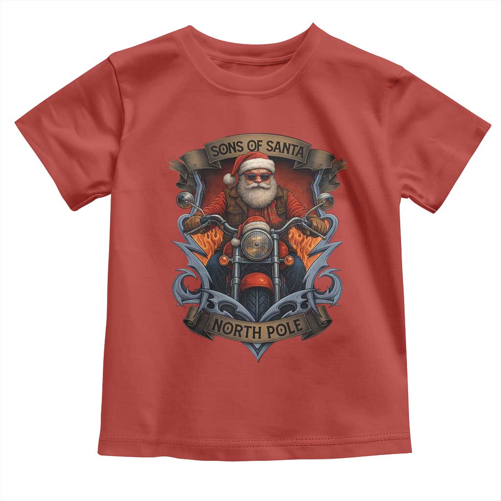 Funny Christmas Motorcycle Santa Toddler T Shirt Sons Of Santa North Pole Xmas Biker - Wonder Print Shop