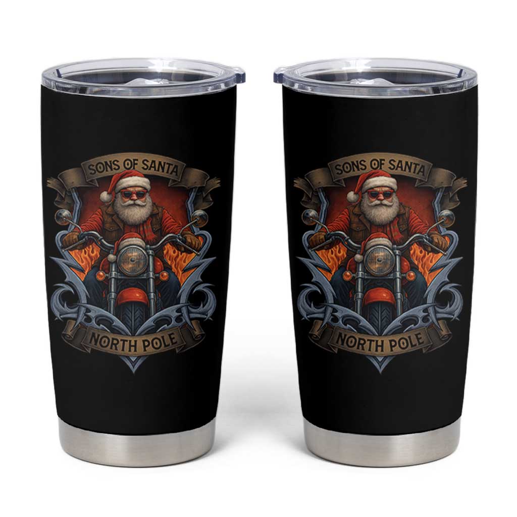 Funny Christmas Motorcycle Santa Tumbler Cup Sons Of Santa North Pole Xmas Biker - Wonder Print Shop