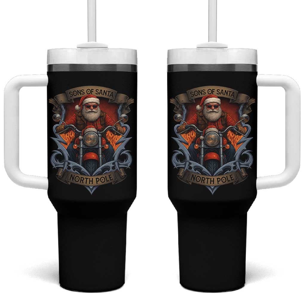 Funny Christmas Motorcycle Santa Tumbler With Handle Sons Of Santa North Pole Xmas Biker - Wonder Print Shop