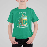 Funny Chrismukkah Hanukkah Christmas T Shirt For Kid In This House We Celebrate Love Xmas Tree Menorah - Wonder Print Shop