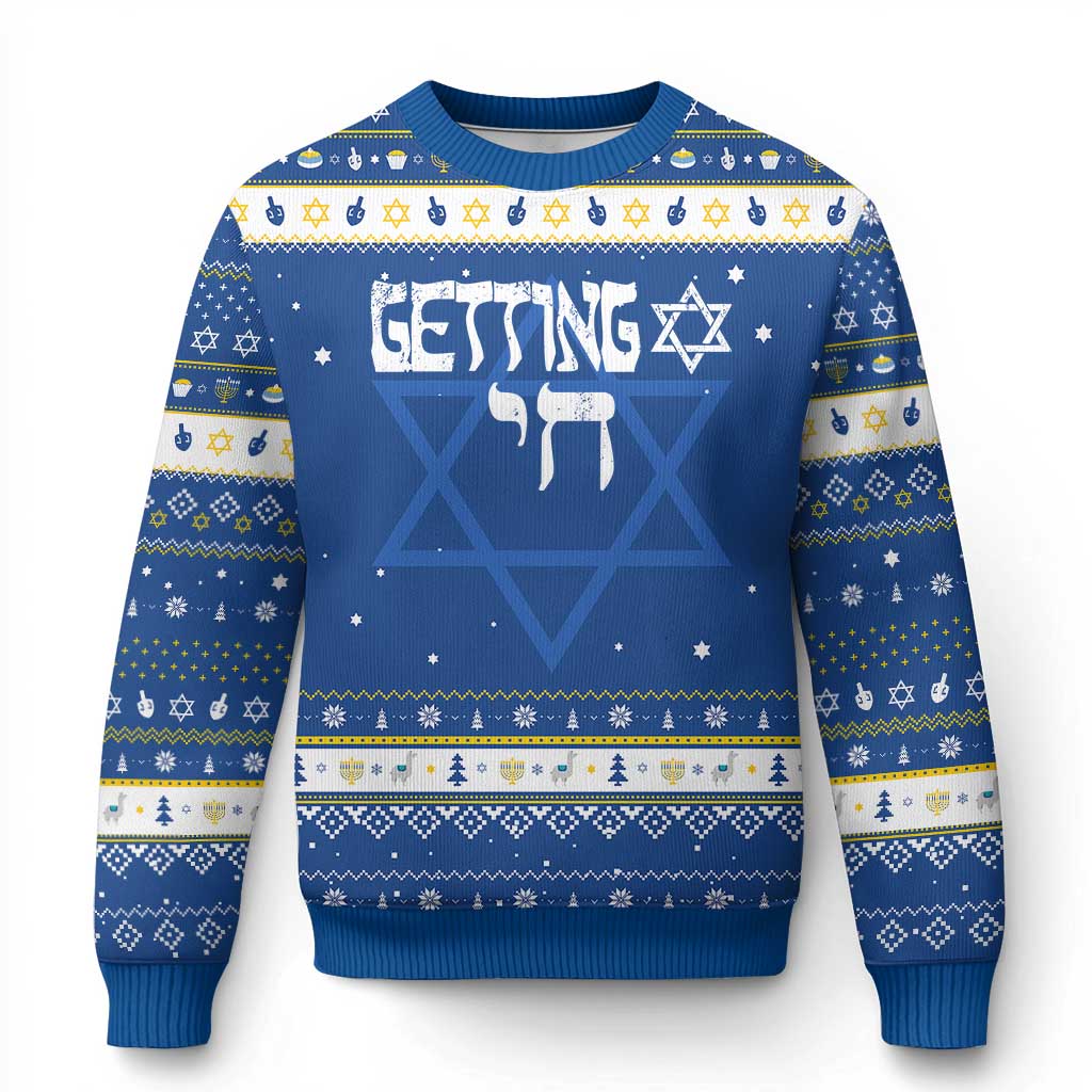 Funny Hebrew Hanukkah Ugly Sweater Getting Chai Jewish Vintage David Star - Wonder Print Shop