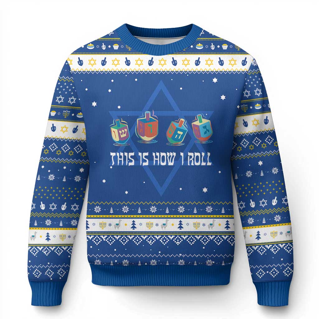 Funny This Is How I Roll Hanukkah Ugly Sweater Dreidel Chanukah Jew - Wonder Print Shop