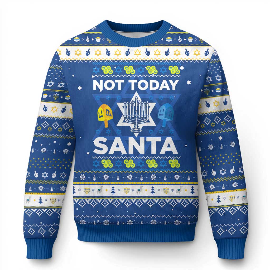 Funny Jewish Hanukkah Ugly Sweater Not Today Santa Hebrew David Star - Wonder Print Shop