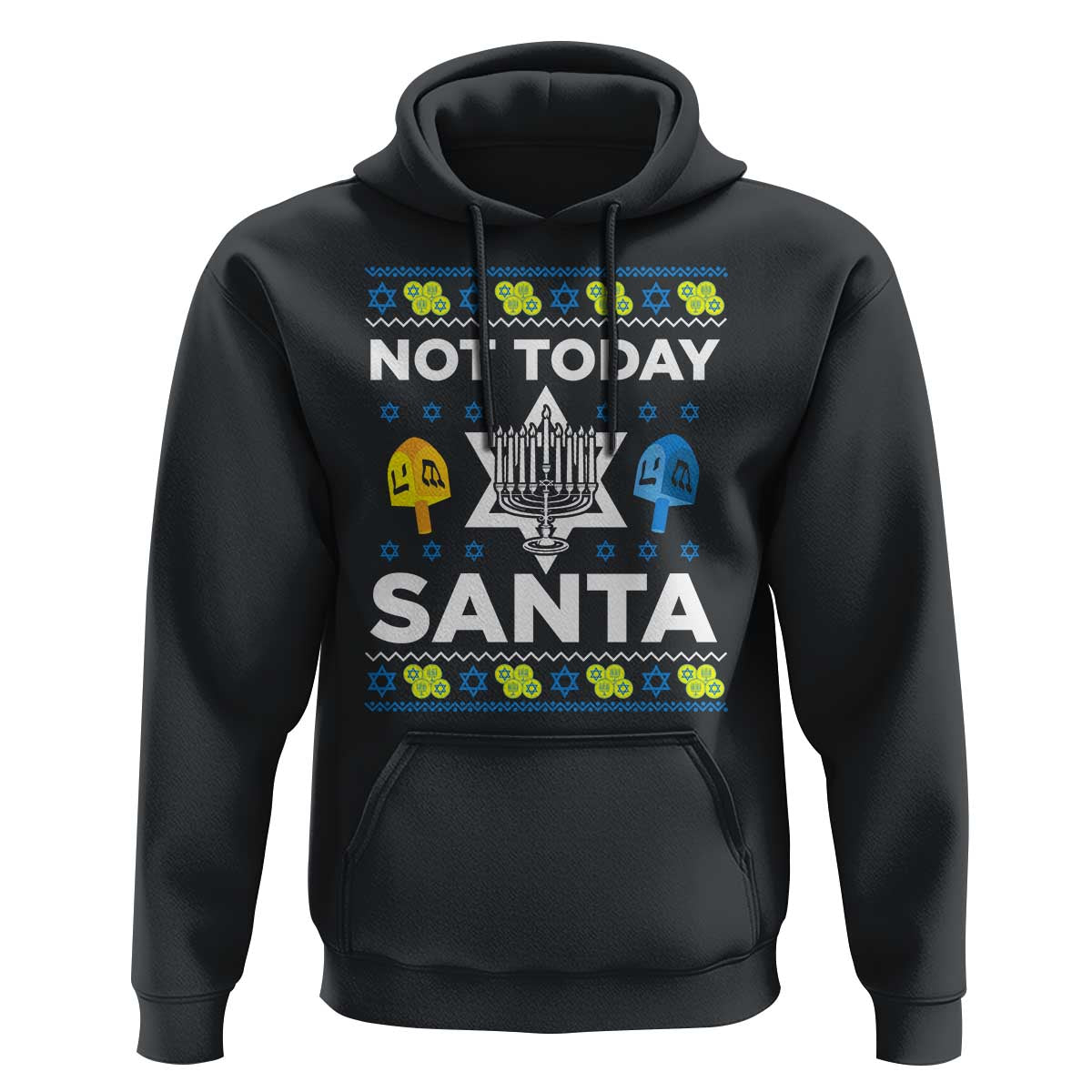 Funny Jewish Hanukkah Hoodie Not Today Santa Hebrew David Star