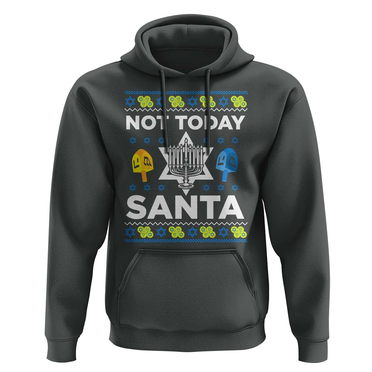 Funny Jewish Hanukkah Hoodie Not Today Santa Hebrew David Star