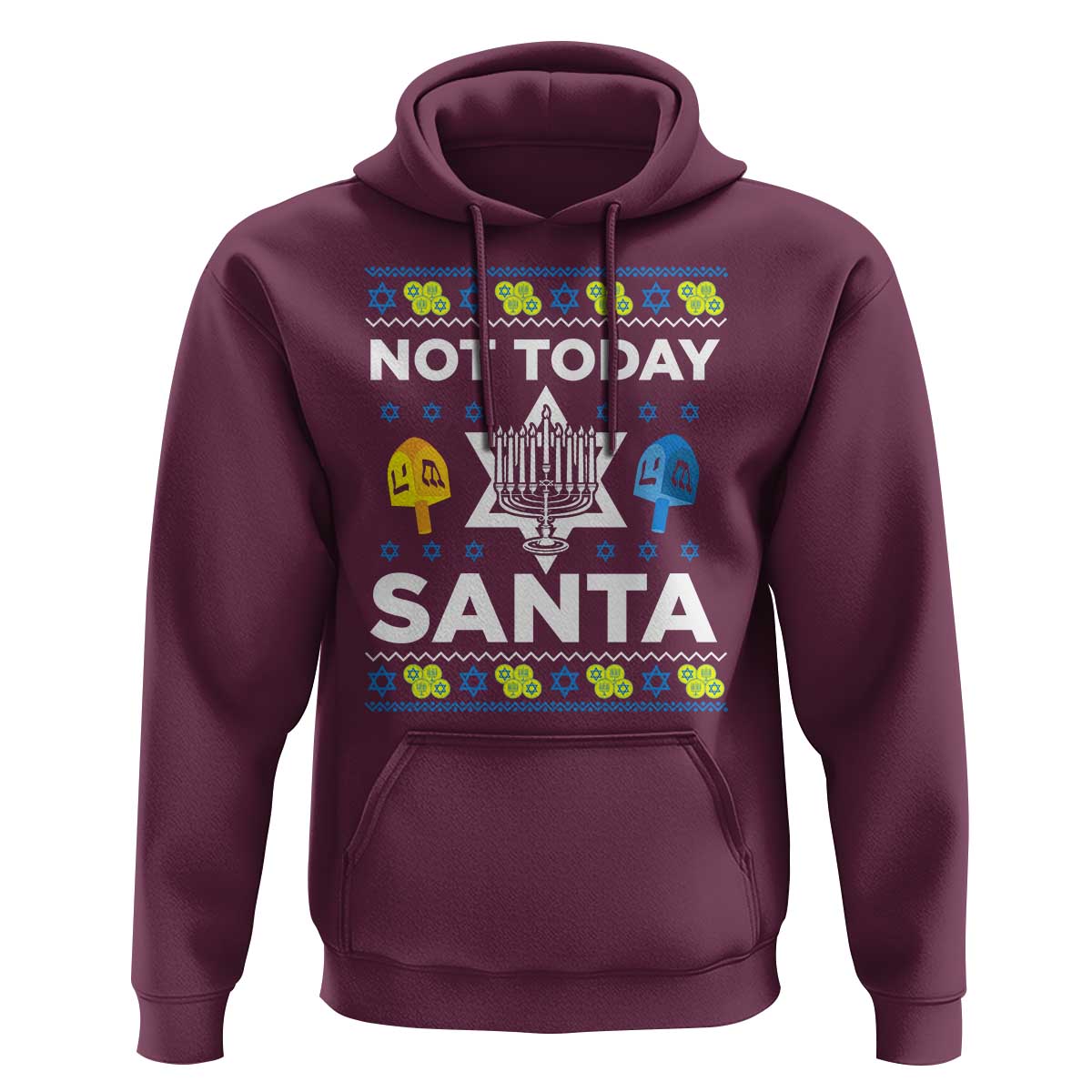Funny Jewish Hanukkah Hoodie Not Today Santa Hebrew David Star