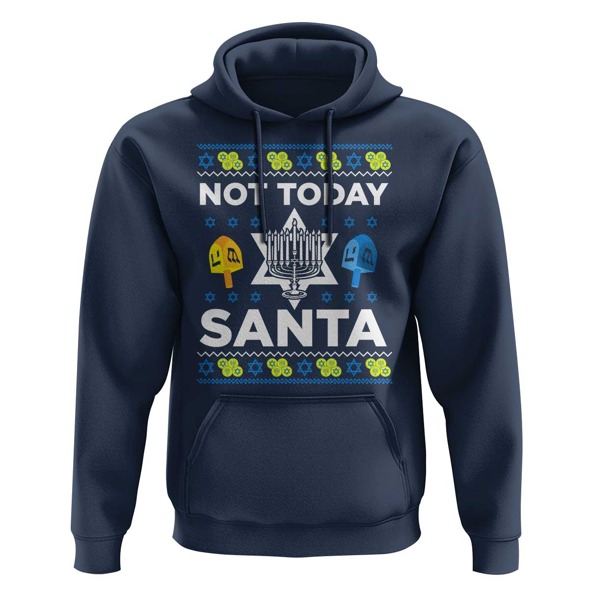 Funny Jewish Hanukkah Hoodie Not Today Santa Hebrew David Star