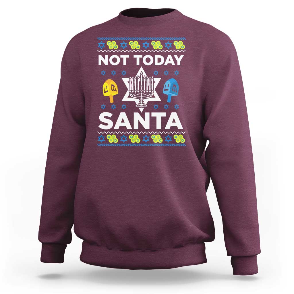 Funny Jewish Hanukkah Sweatshirt Not Today Santa Hebrew David Star - Wonder Print Shop