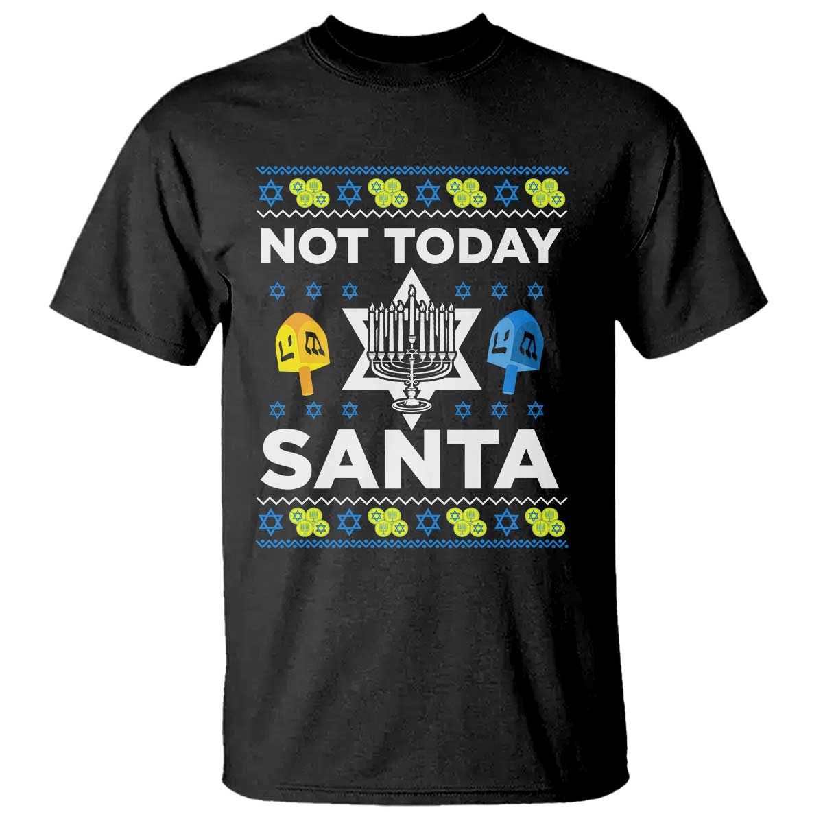 Funny Jewish Hanukkah T Shirt Not Today Santa Hebrew David Star - Wonder Print Shop