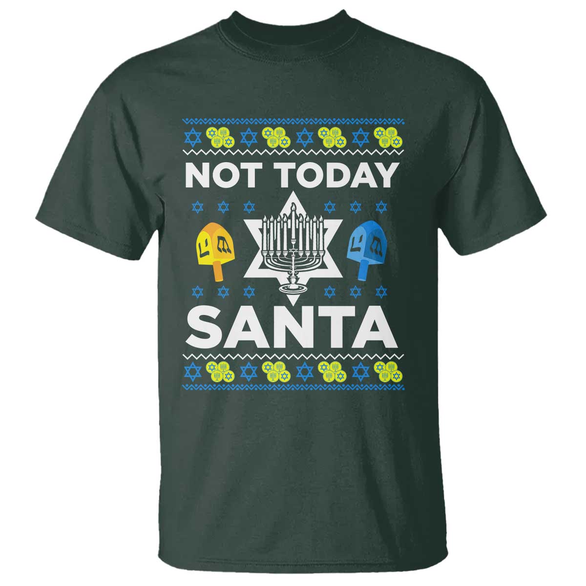 Funny Jewish Hanukkah T Shirt Not Today Santa Hebrew David Star - Wonder Print Shop