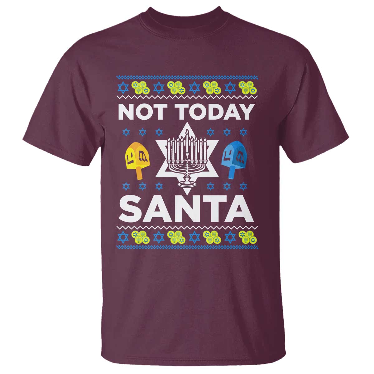 Funny Jewish Hanukkah T Shirt Not Today Santa Hebrew David Star - Wonder Print Shop