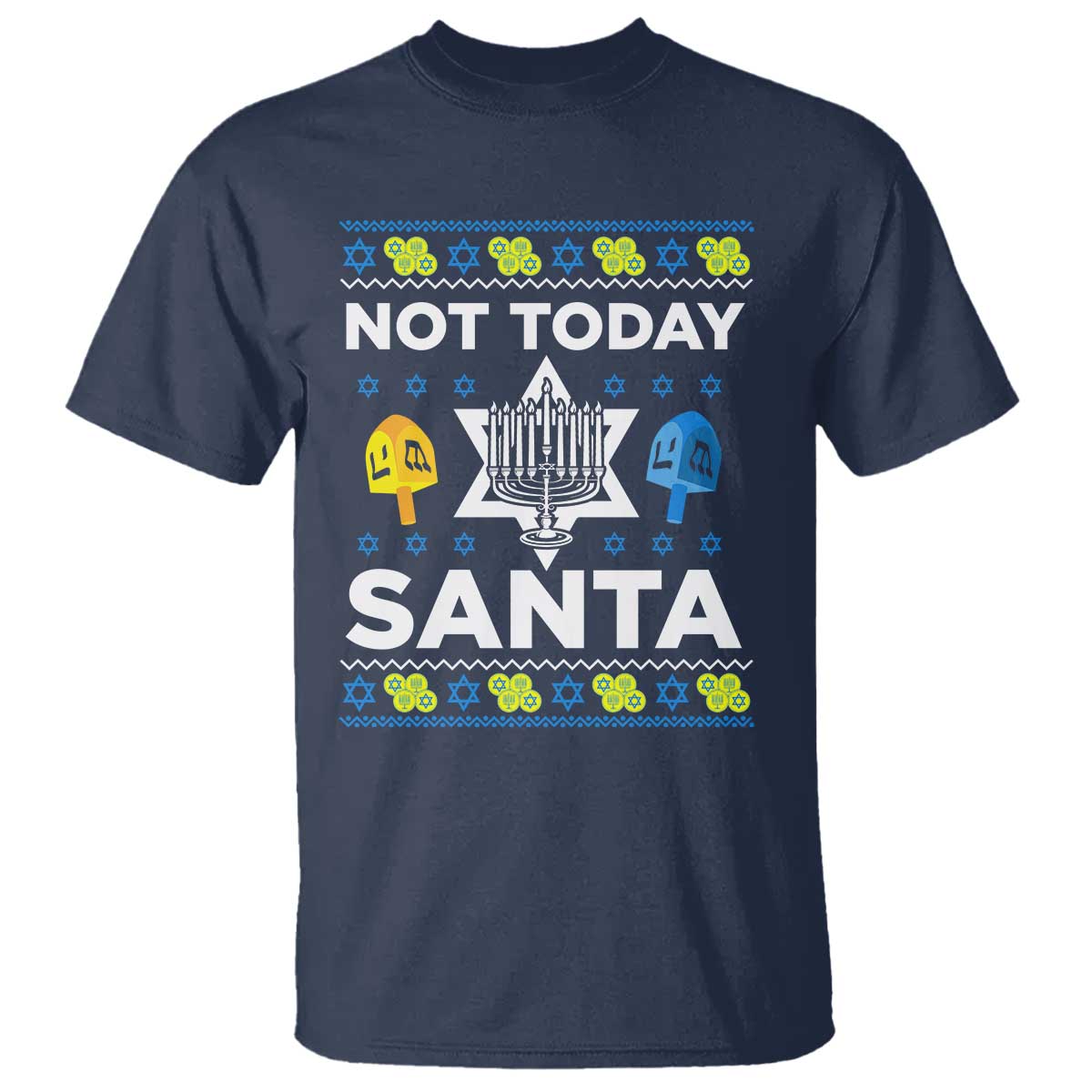 Funny Jewish Hanukkah T Shirt Not Today Santa Hebrew David Star - Wonder Print Shop