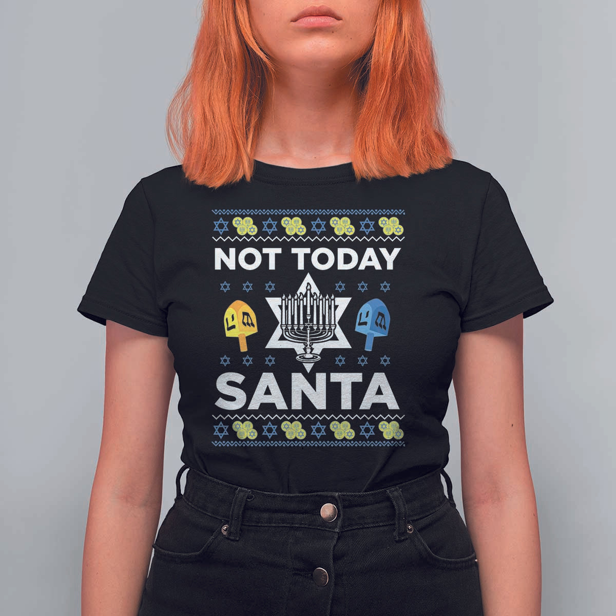 Funny Jewish Hanukkah T Shirt For Women Not Today Santa Hebrew David Star - Wonder Print Shop