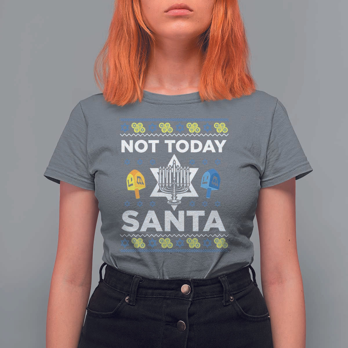 Funny Jewish Hanukkah T Shirt For Women Not Today Santa Hebrew David Star - Wonder Print Shop