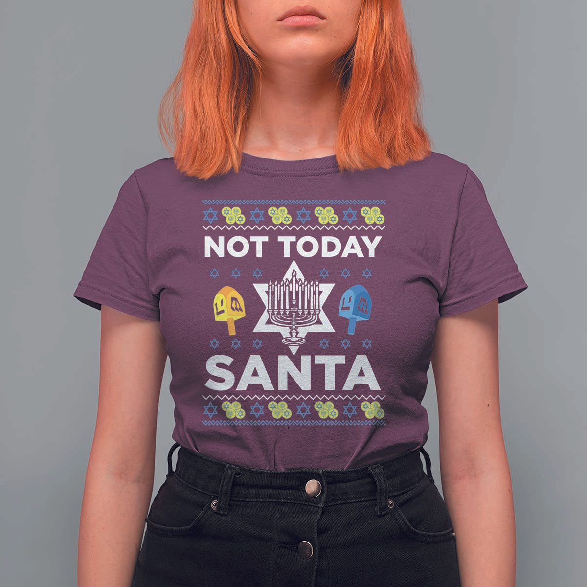 Funny Jewish Hanukkah T Shirt For Women Not Today Santa Hebrew David Star - Wonder Print Shop
