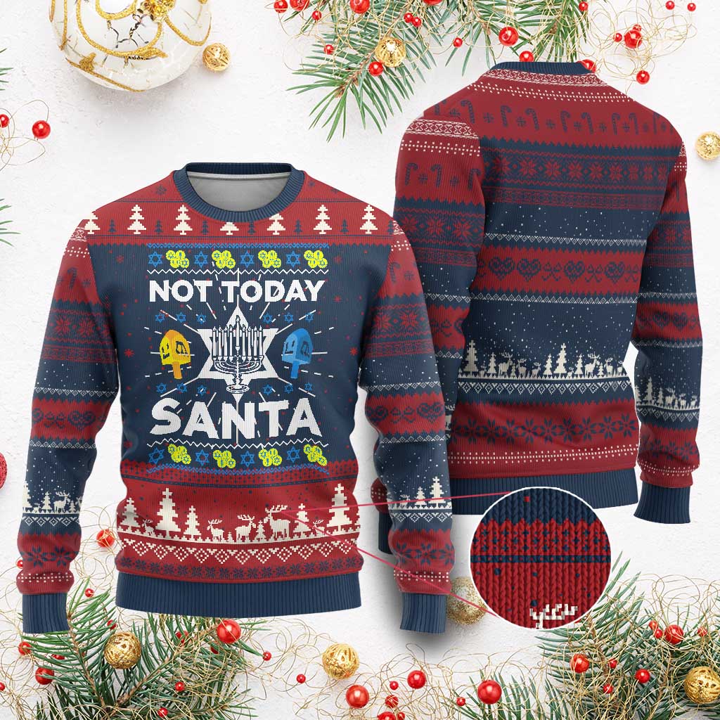 Funny Jewish Hanukkah Ugly Christmas Sweater Not Today Santa Hebrew David Star - Wonder Print Shop