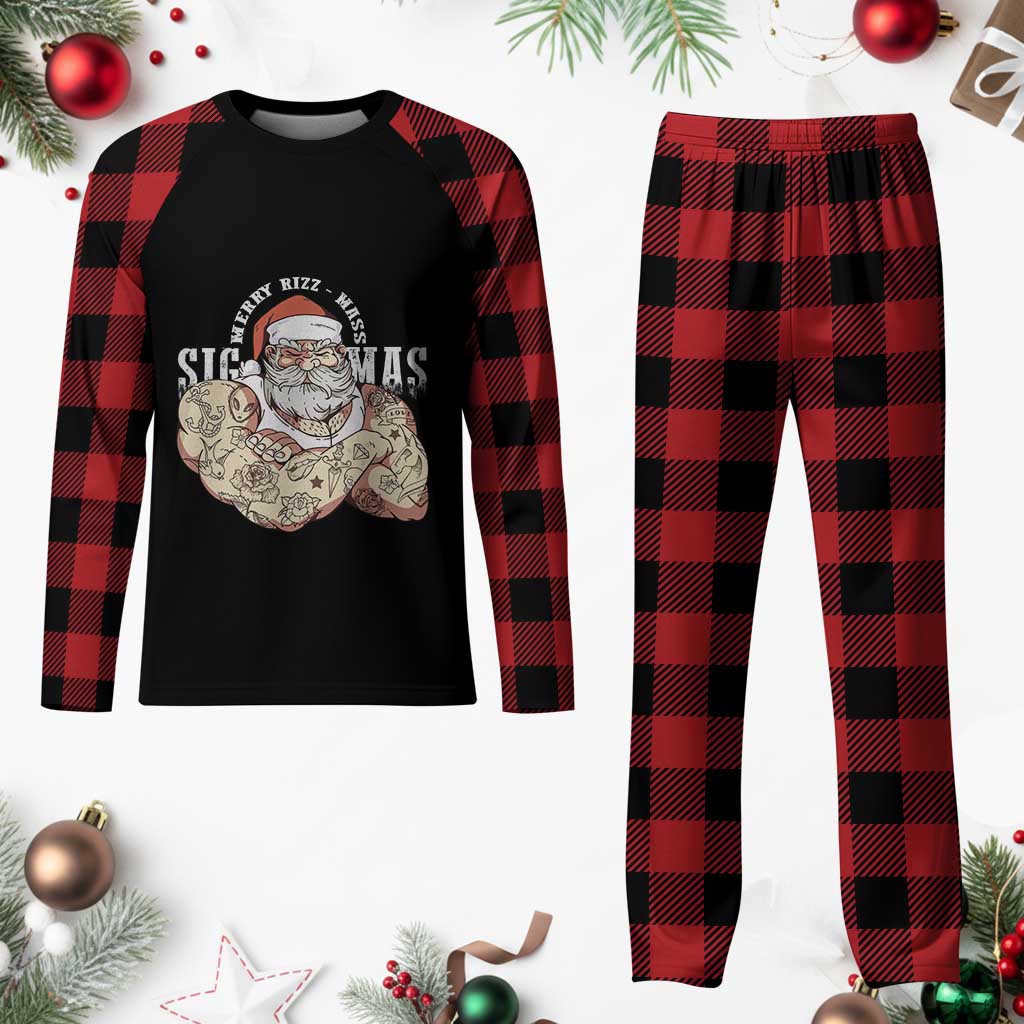 Funny Xmas Santa Plaid Pajama Set Merry Rizzmas Sigmas Charisma Rizz Santa - Wonder Print Shop