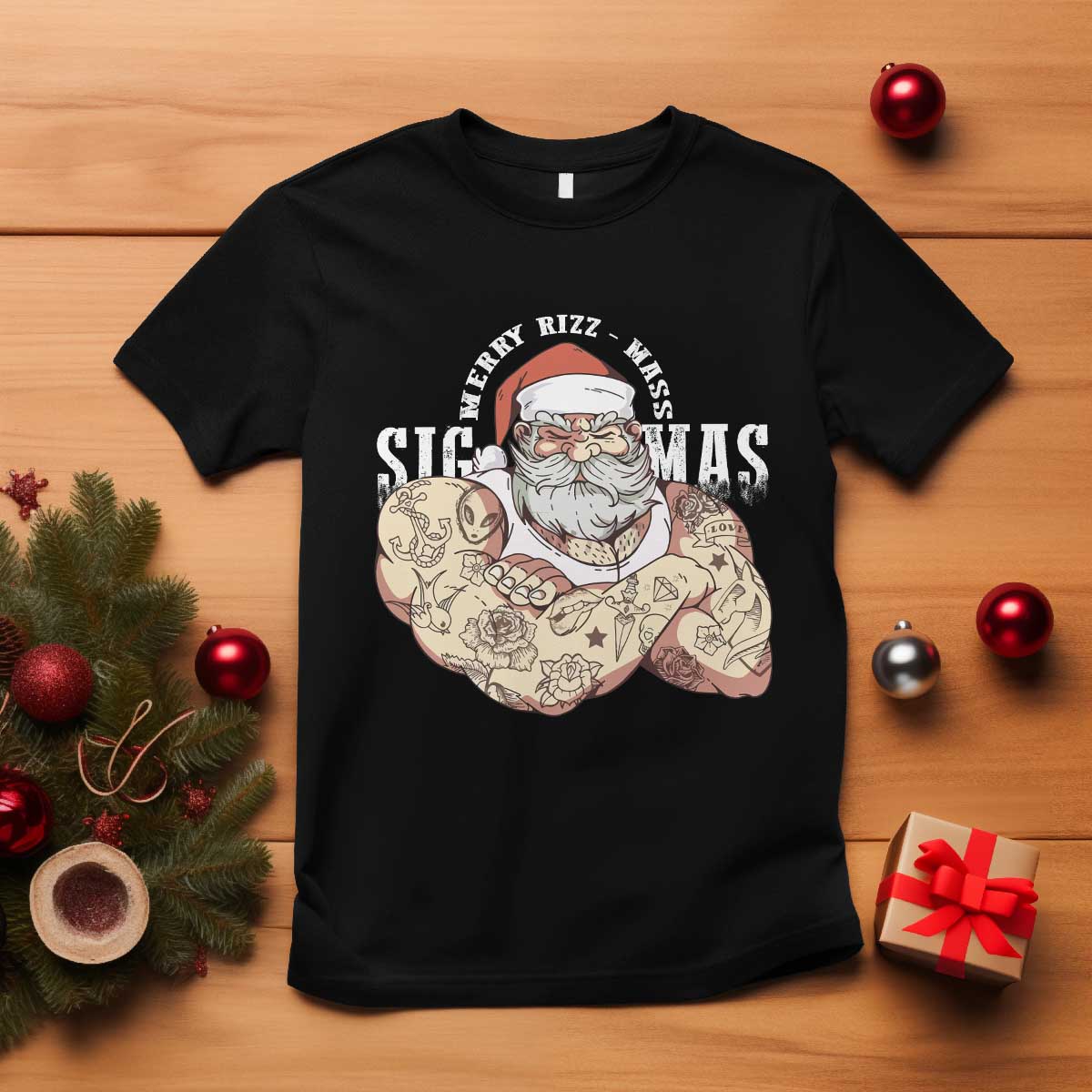 Funny Christmas Santa T Shirt Merry Rizzmas Sigmas Charisma Rizz Santa - Wonder Print Shop
