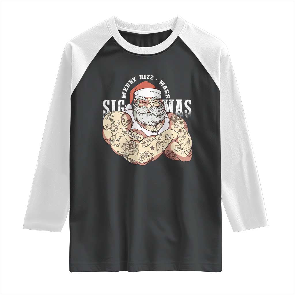 Funny Christmas Santa Raglan Shirt Merry Rizzmas Sigmas Charisma Rizz Santa - Wonder Print Shop