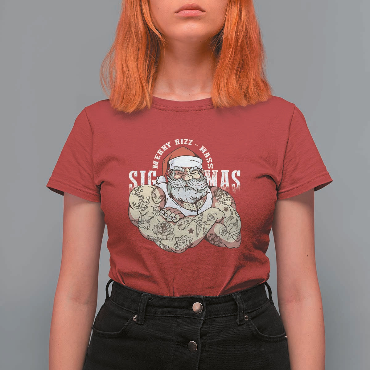 Funny Christmas Santa T Shirt For Women Merry Rizzmas Sigmas Charisma Rizz Santa - Wonder Print Shop