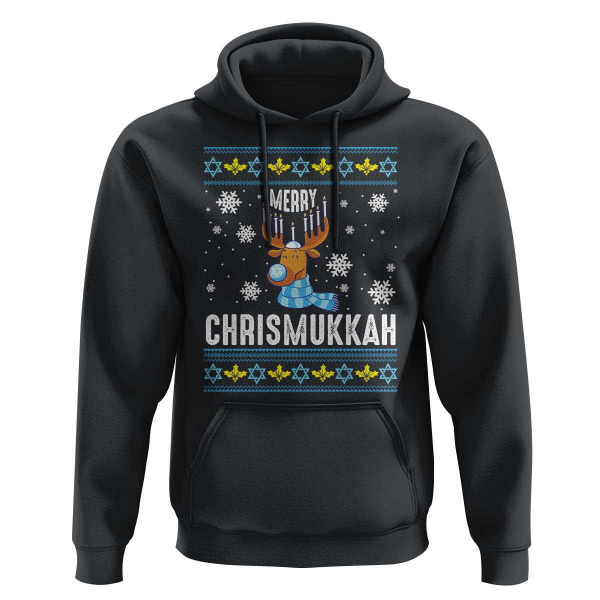 Funny Hanukkah Christmas Hoodie Merry Chrismukkah Reindeer David Stars Menorah