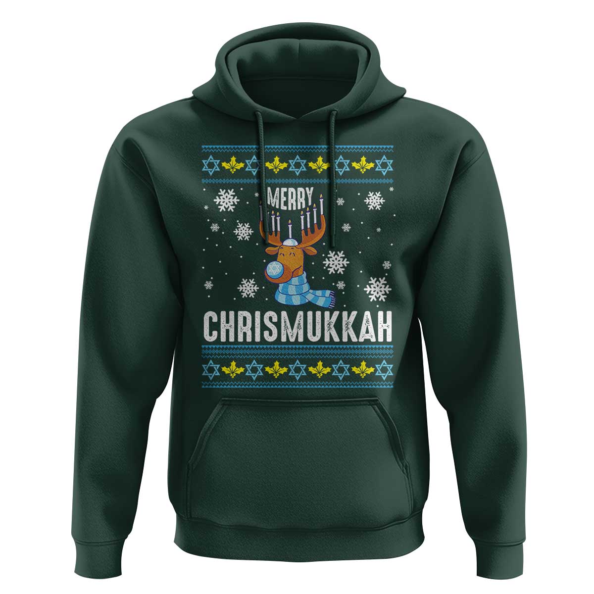 Funny Hanukkah Christmas Hoodie Merry Chrismukkah Reindeer David Stars Menorah
