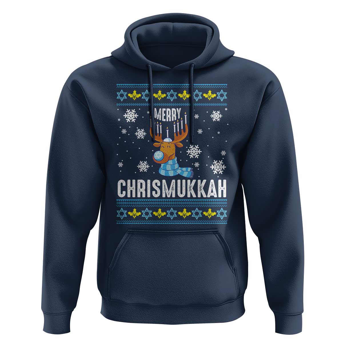 Funny Hanukkah Christmas Hoodie Merry Chrismukkah Reindeer David Stars Menorah