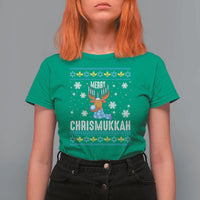 Funny Hanukkah Christmas T Shirt For Women Merry Chrismukkah Reindeer David Stars Menorah - Wonder Print Shop