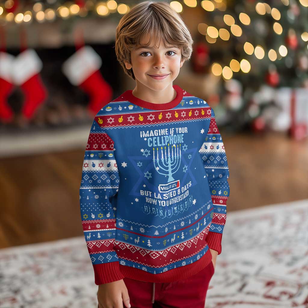 Funny Imagine If Your Cellphone Was At 10% But Lasted 8 Days Menorah Hanukkah Ugly Sweater - Wonder Print Shop
