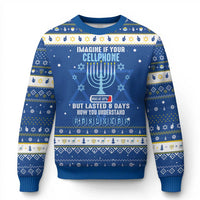 Funny Imagine If Your Cellphone Was At 10% But Lasted 8 Days Menorah Hanukkah Ugly Sweater - Wonder Print Shop