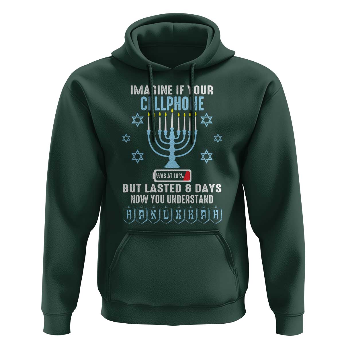 Funny Hanukkah Hoodie Imagine If Your Cellphone Was At 10% But Lasted 8 Days Menorah