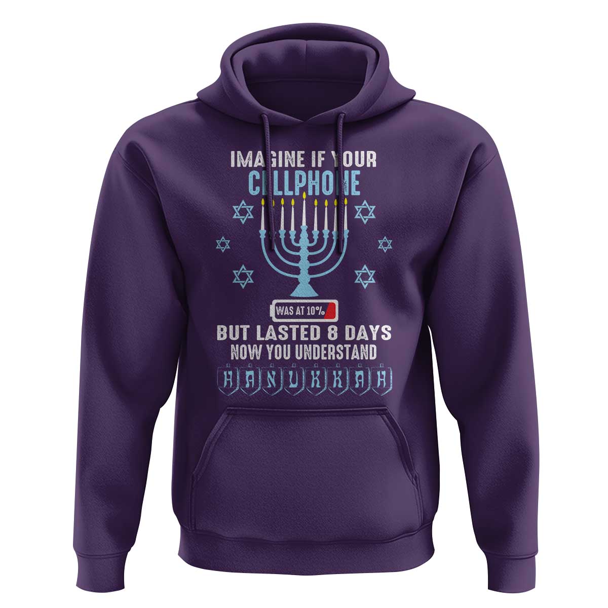 Funny Hanukkah Hoodie Imagine If Your Cellphone Was At 10% But Lasted 8 Days Menorah