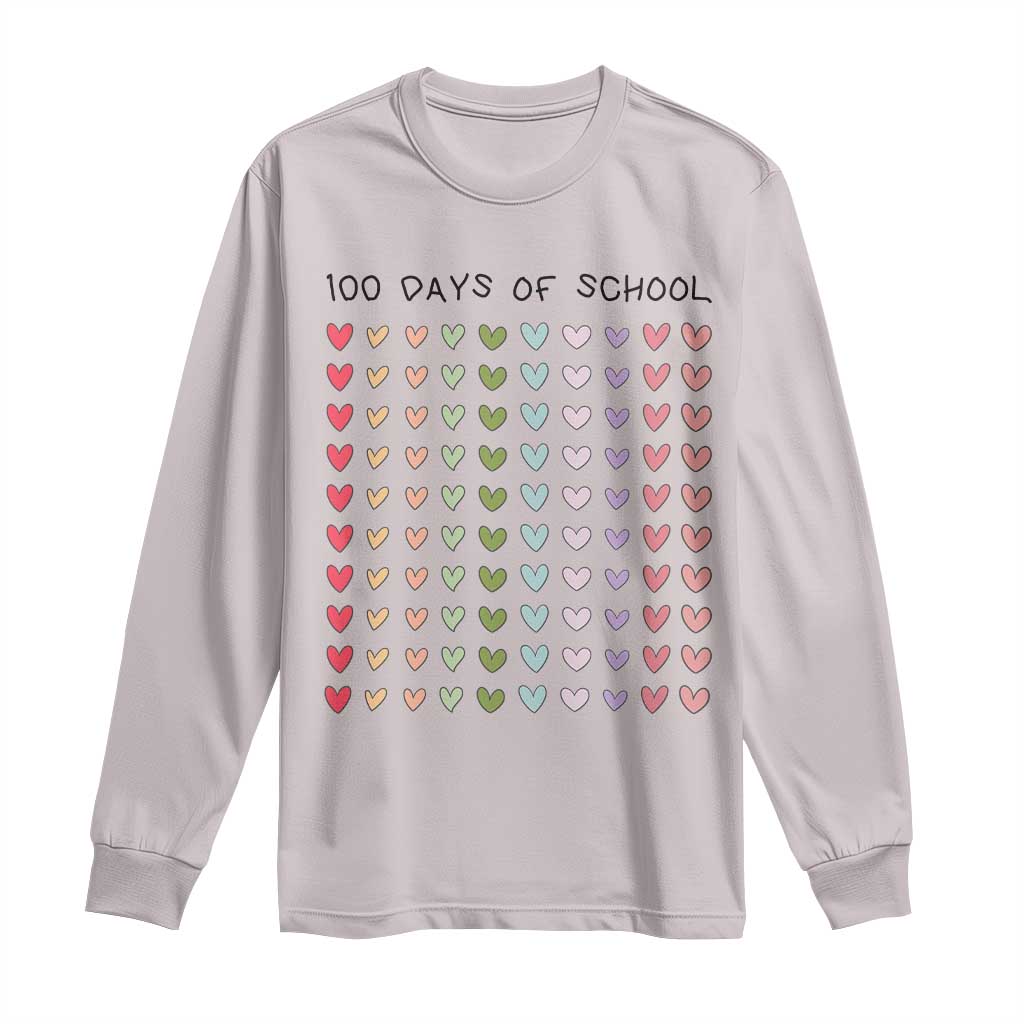 Funny 100 Days Of School Cute Pastel Heart Sketch Long Sleeve Shirt