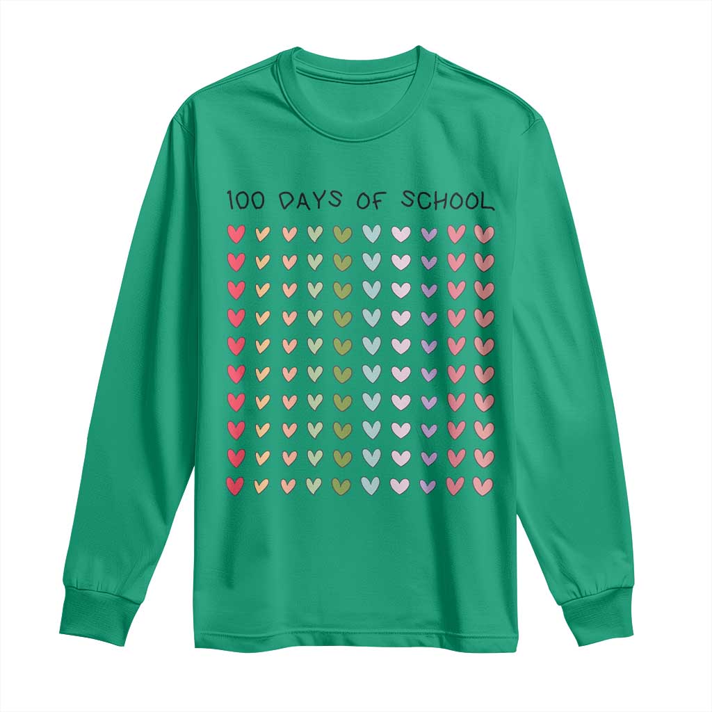 Funny 100 Days Of School Cute Pastel Heart Sketch Long Sleeve Shirt