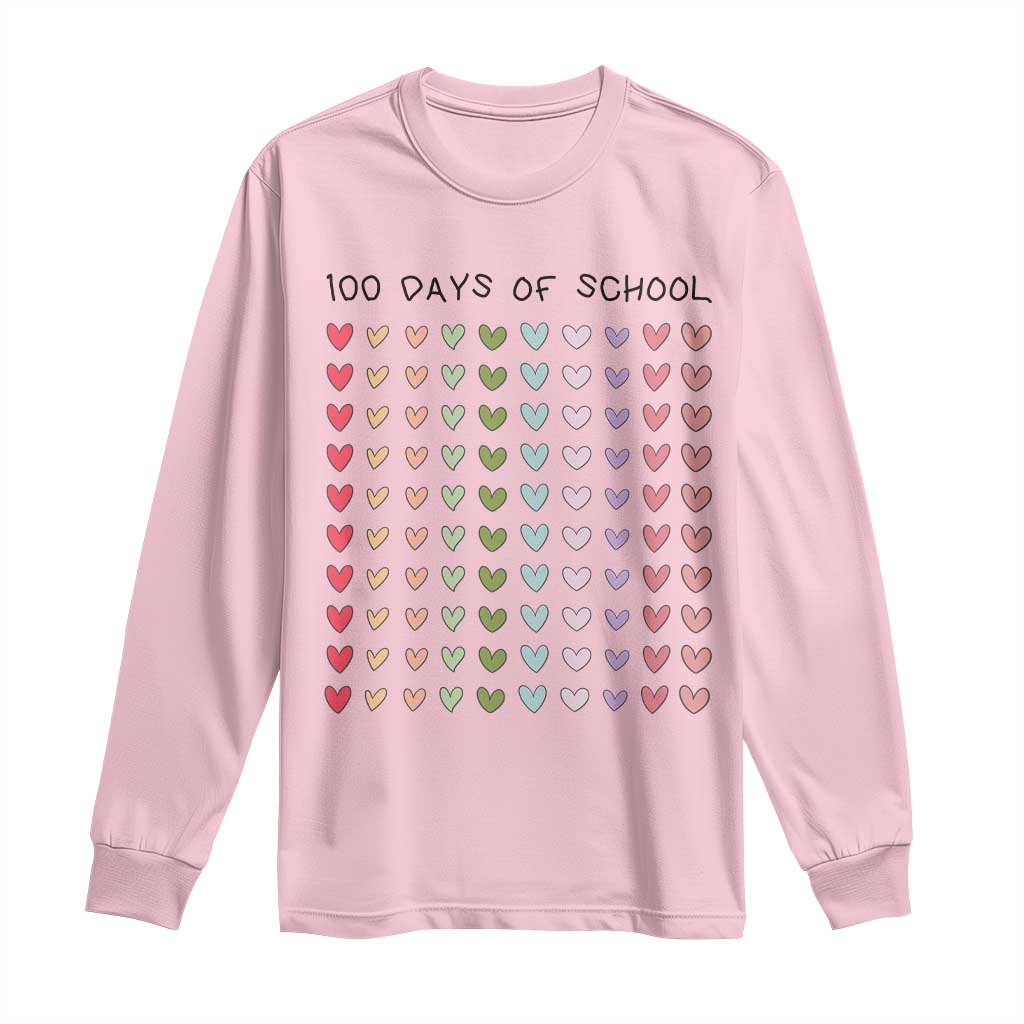 Funny 100 Days Of School Cute Pastel Heart Sketch Long Sleeve Shirt